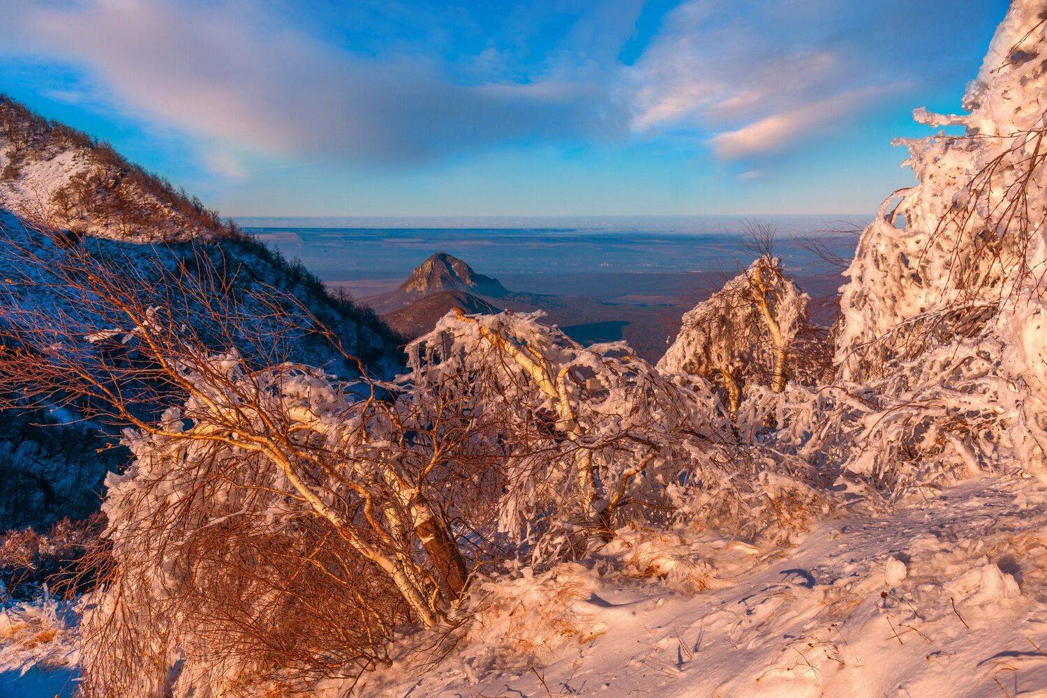 вечер, снег,бештау,закат,природа,пейзаж, Елена Брежицкая