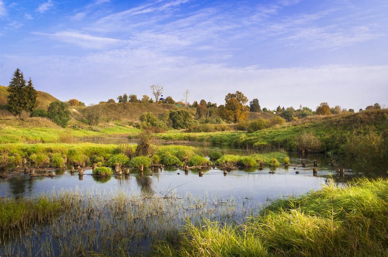 московская область, пейзаж, осень, утро Рання осень на р. Протва фото превью