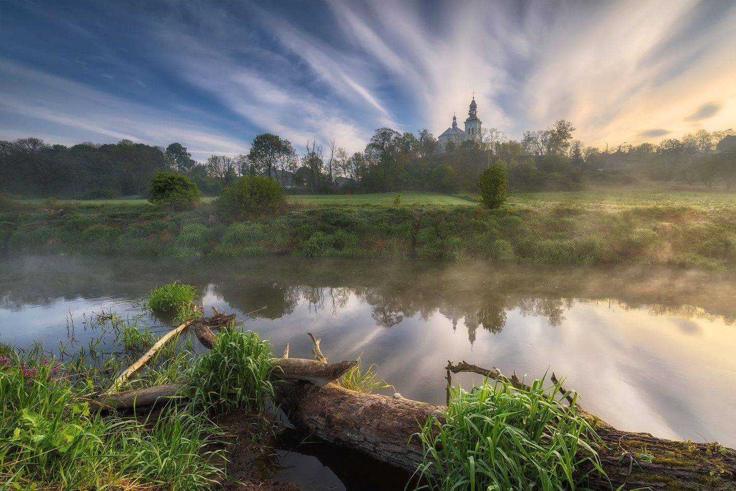 landscapes, morning, fog, spring, river, ner, poland,, Bartłomiej Kończak