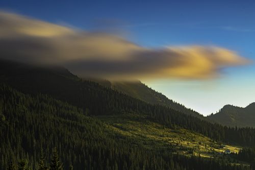 Cloudy sunset over the Carpathian mountains