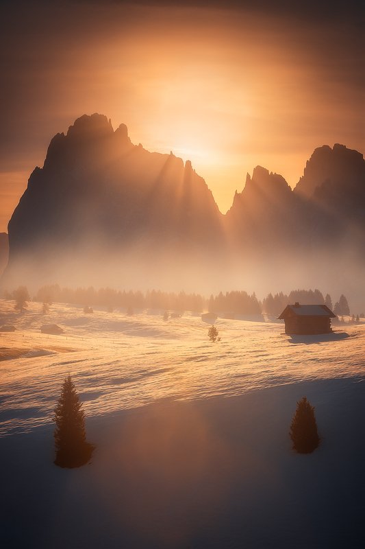 dolomity,italy,landscape,sunrise,mountain,snow,winter,autumn,sun,rays  alpe di siusi  фото превью