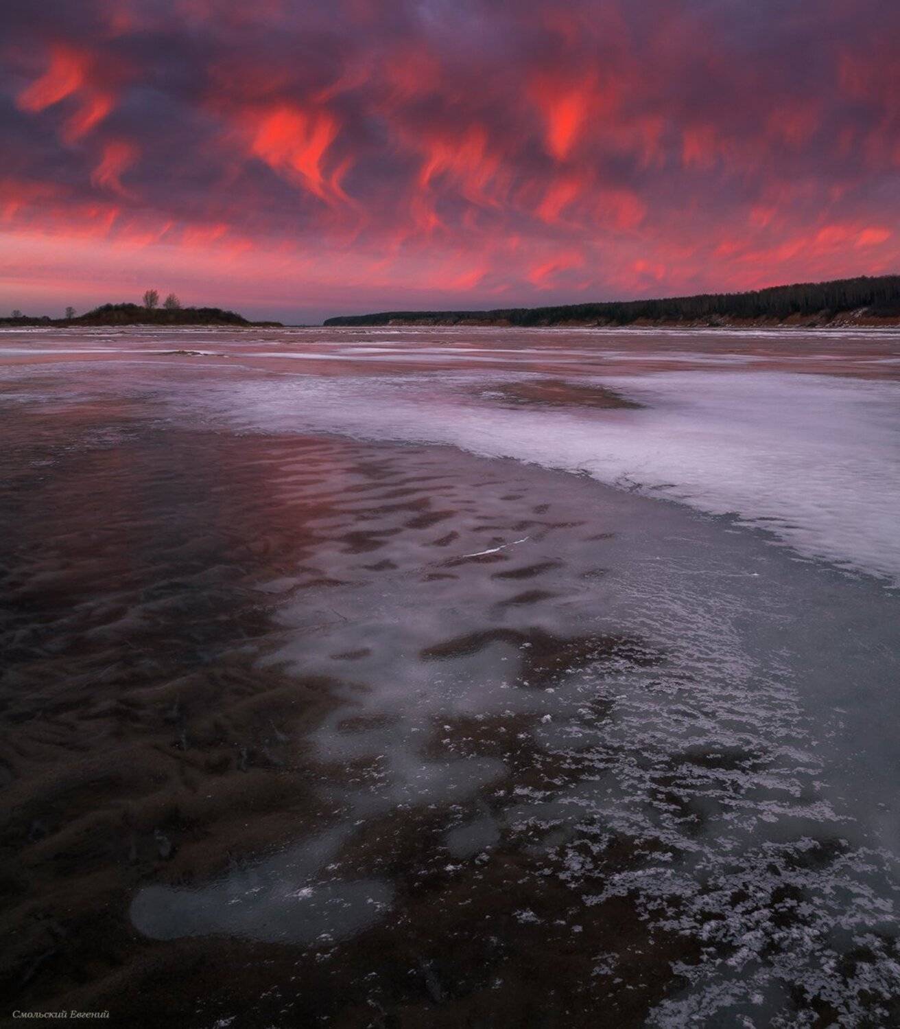 небо, закат, река, северная двина, осень, ноябрь, лед, Смольский Евгений