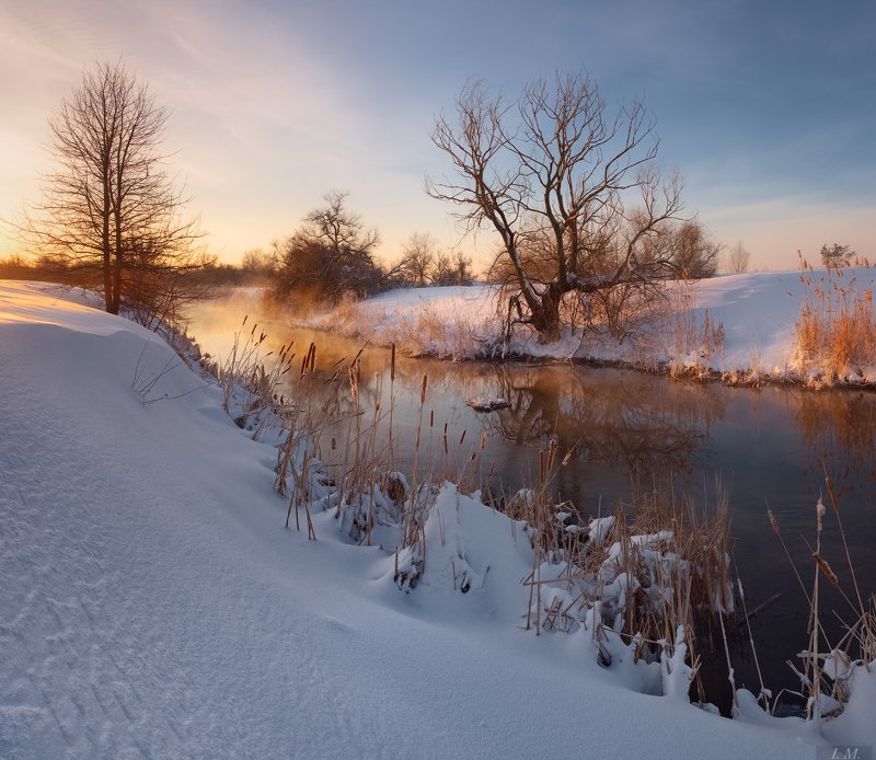 зима, утро, снег, мороз, пейзаж, речка, рассвет, морозное утро, winter, landscape, small, river, cold, colors, dawn, sunrise, frozen, snow, frost, trees *** фото превью