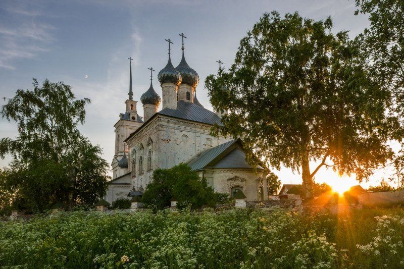 Восход, Закат, Пейзаж, Церковь Теплым вечером на закате фото превью