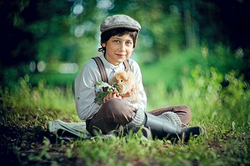 вечер, гелиос 40, дети, животные, лето, мальчик, цвет Знакомство фото превью