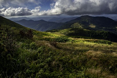 Cloudy day over the Carpathian mountains