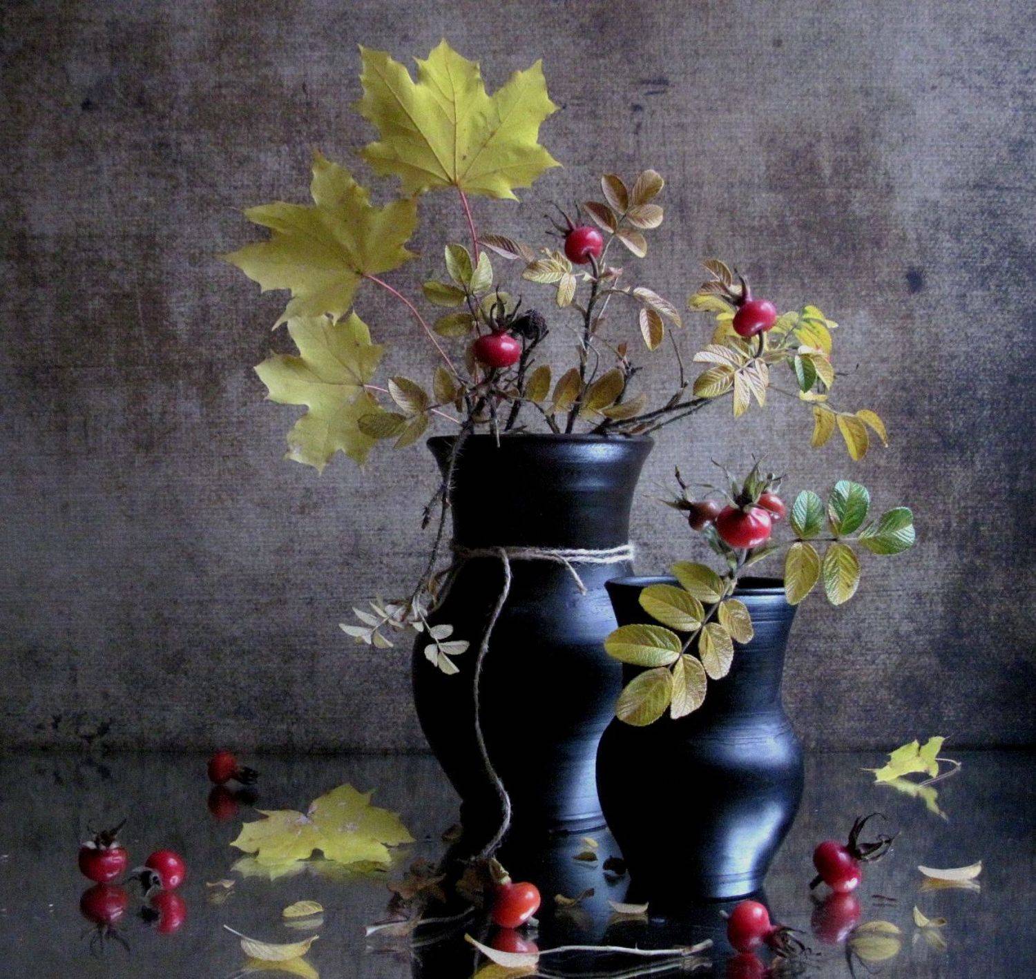 кетки, клен, шиповник, керамика, листья, ягоды. осень, Наталия Тихомирова