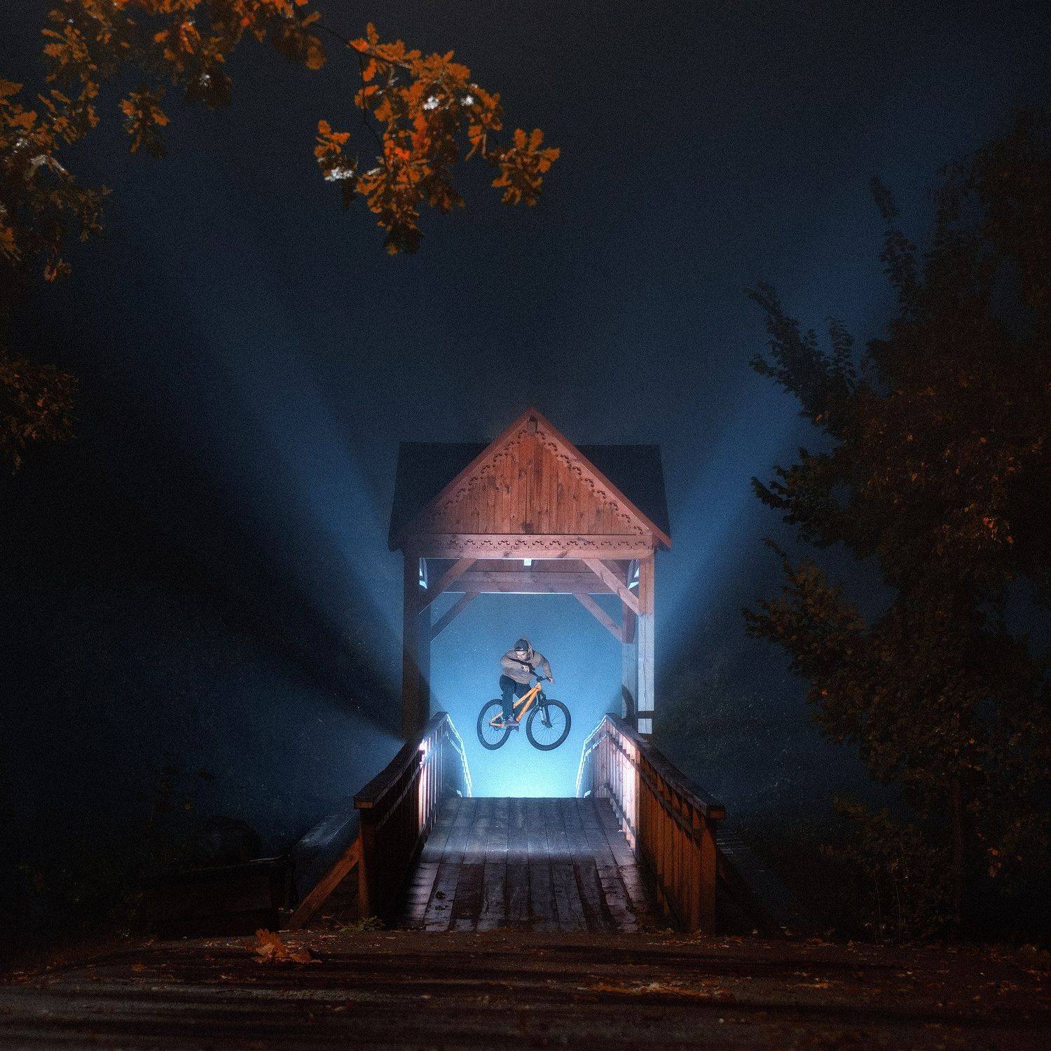 MTB, Mountainbike, Street, Ночь, МТБ, велосипед, трюк, свет, мост, Юрий Никитюк