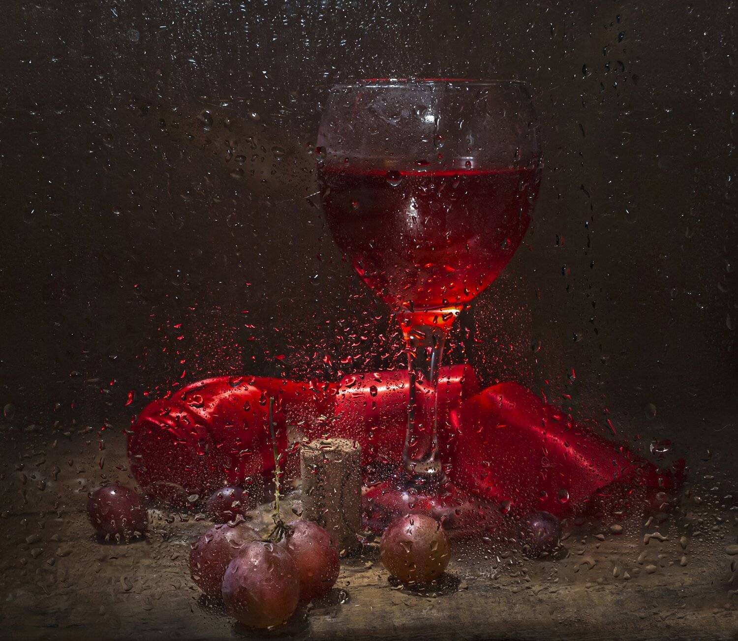 бокал,вино,красный,лента,капли,мокрый,виноград,пробка, Владимир Володин
