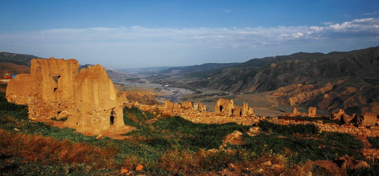 горы,аул,развалины,река,усухчай,вершины,пейзаж,небо,деревья,дагестан,природа, Marat Magov