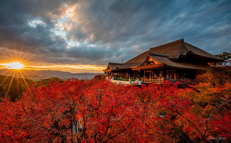 sunset autumn temple japan  [ Sunset at Kiyomizu-dera ] фото превью