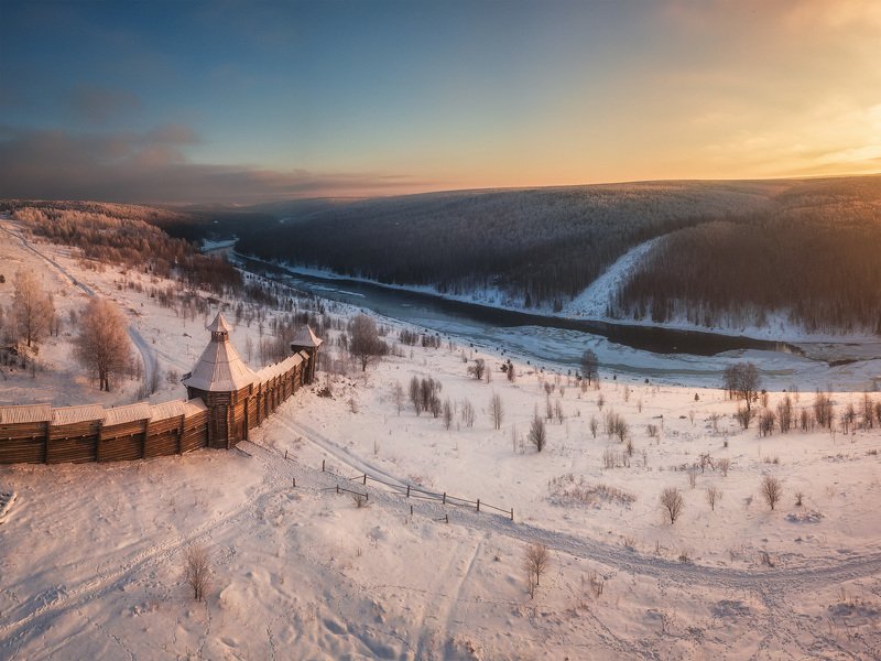 пермский край, зима, пейзаж, россия, урал, закат, снег, губаха, деревня, парма, сердце пармы Парма фото превью