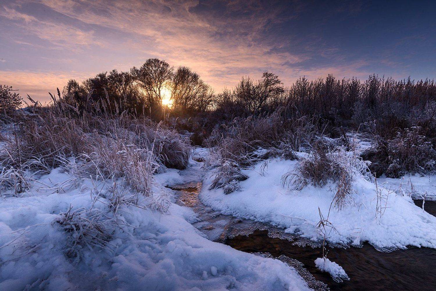 зима, вечер, речка, Владислав Никишин