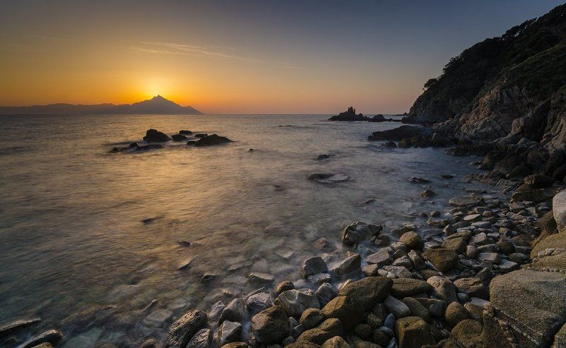 Mount Athos and sunrise light in \