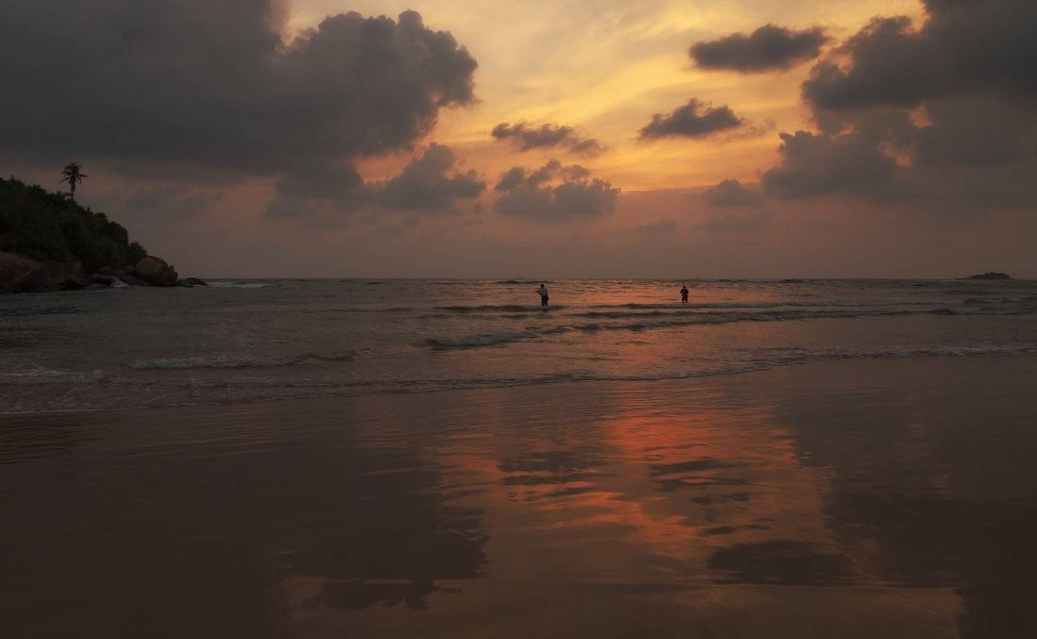 берег, песок, океан, волны, рыбаки, остров, закат, шри, ланка, Георгий Машковцев