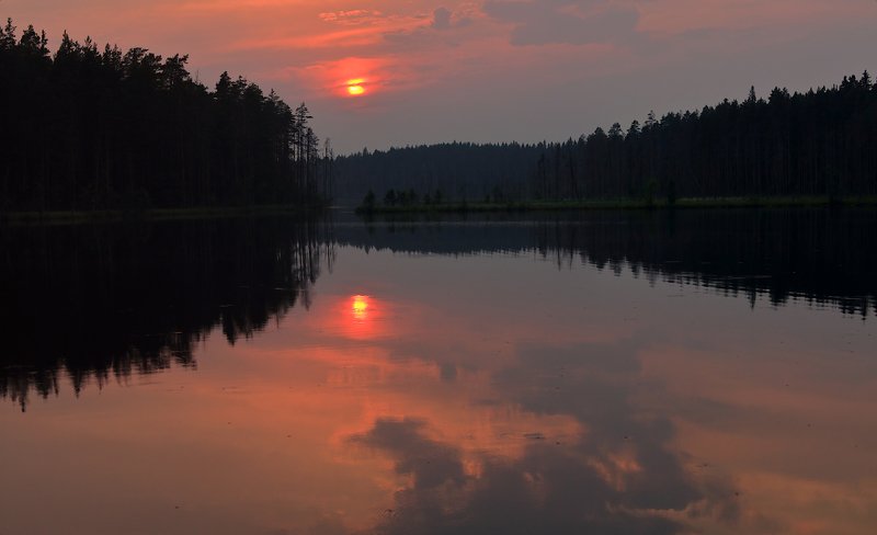 озеро, вечер, закат Закат, озеро, водомерки. фото превью