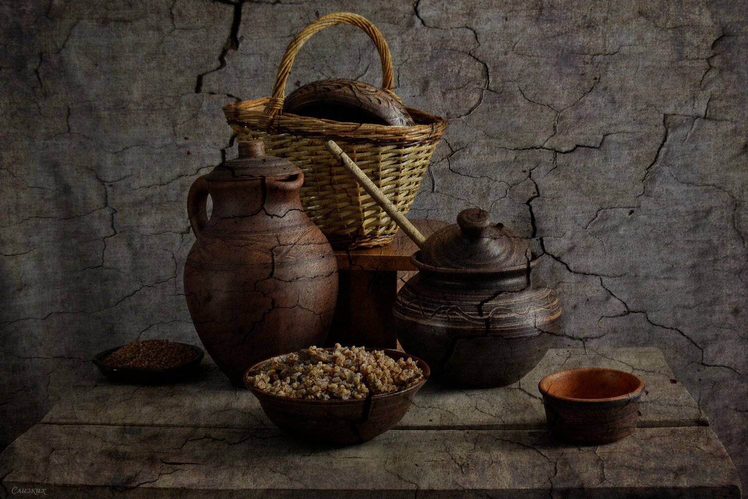 натюрморт,композиция,свет,гречка, горшки, Инаида