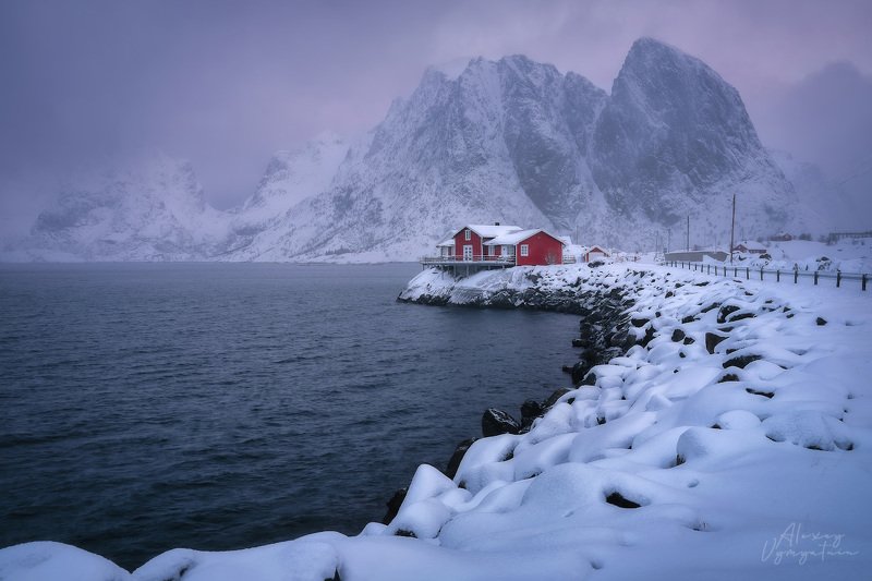 norway, lofoten, islands, winter, water, mountains, outdoor, landscape Молоко с клубникой фото превью