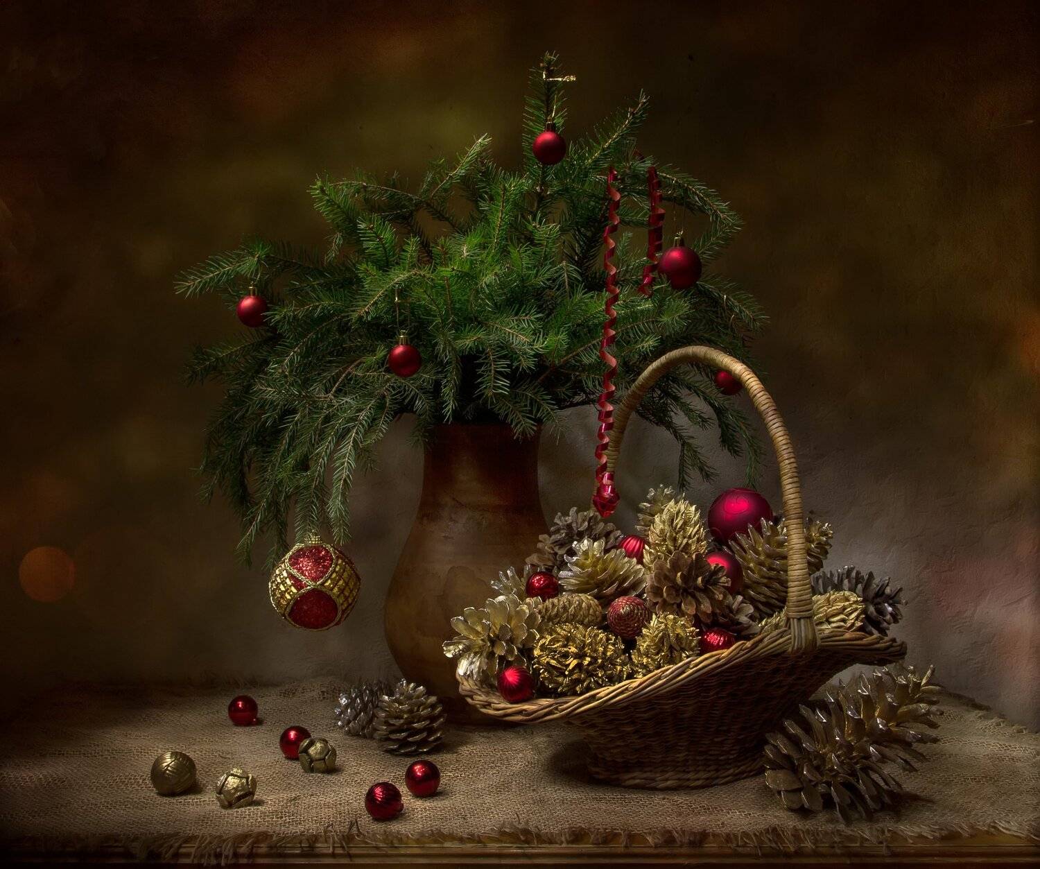 натюрморт, новый год, настроение, ел, шишка, шишки, шары, Татьяна Феденкова