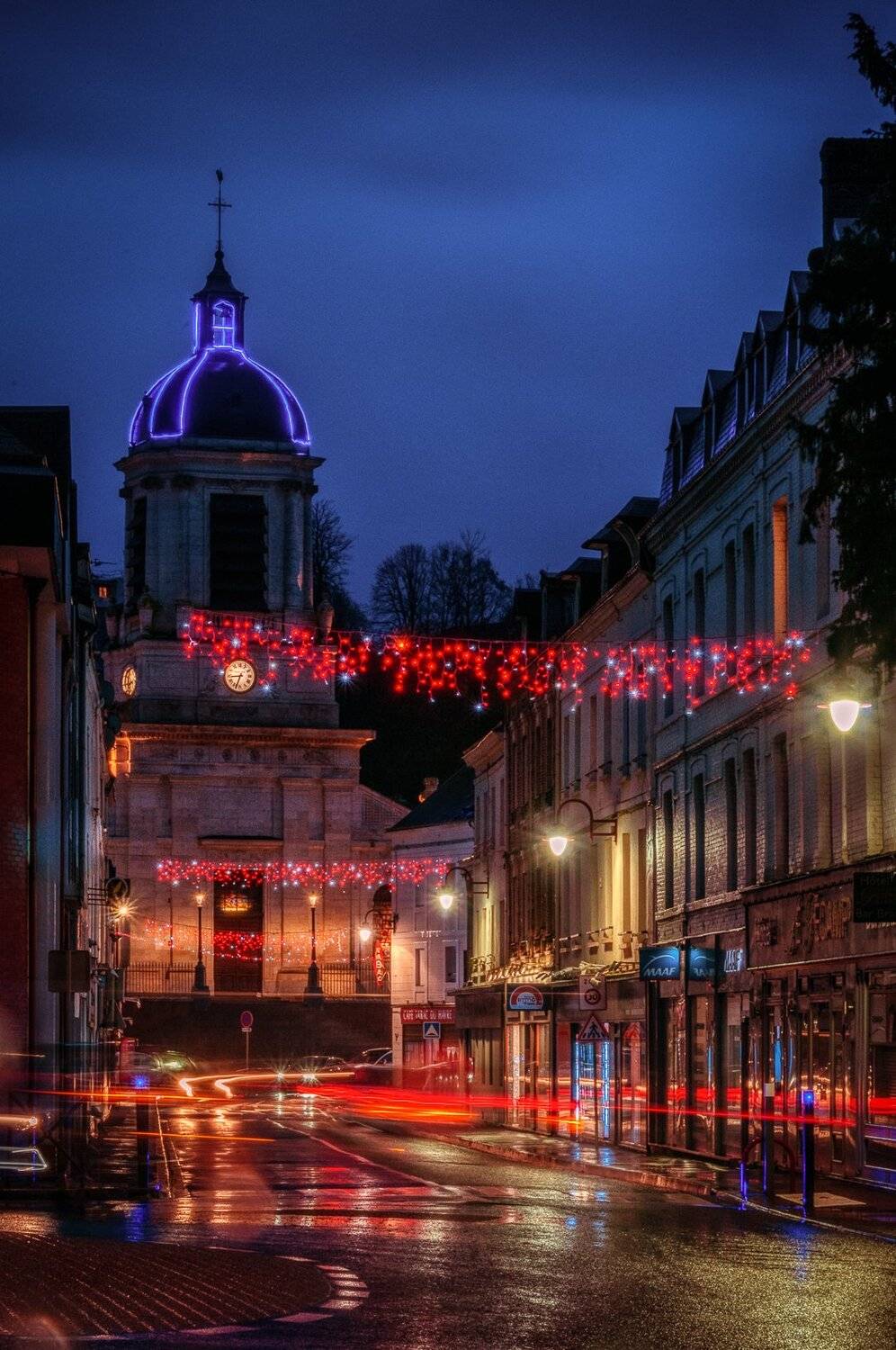 cityscape; blue hour; night; city; town; lights; france, Sib&eacute;