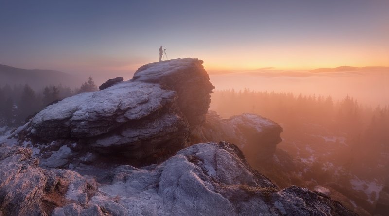 landscape, tree, panorama, fog, winter, mountain Vozka (Jeseníky) фото превью