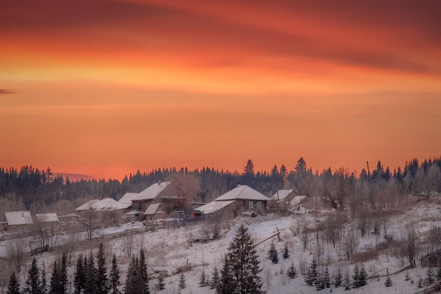 поселок, кусья, урал, утро, рассвет, красный, снег, зима, мороз, Андрей Чиж