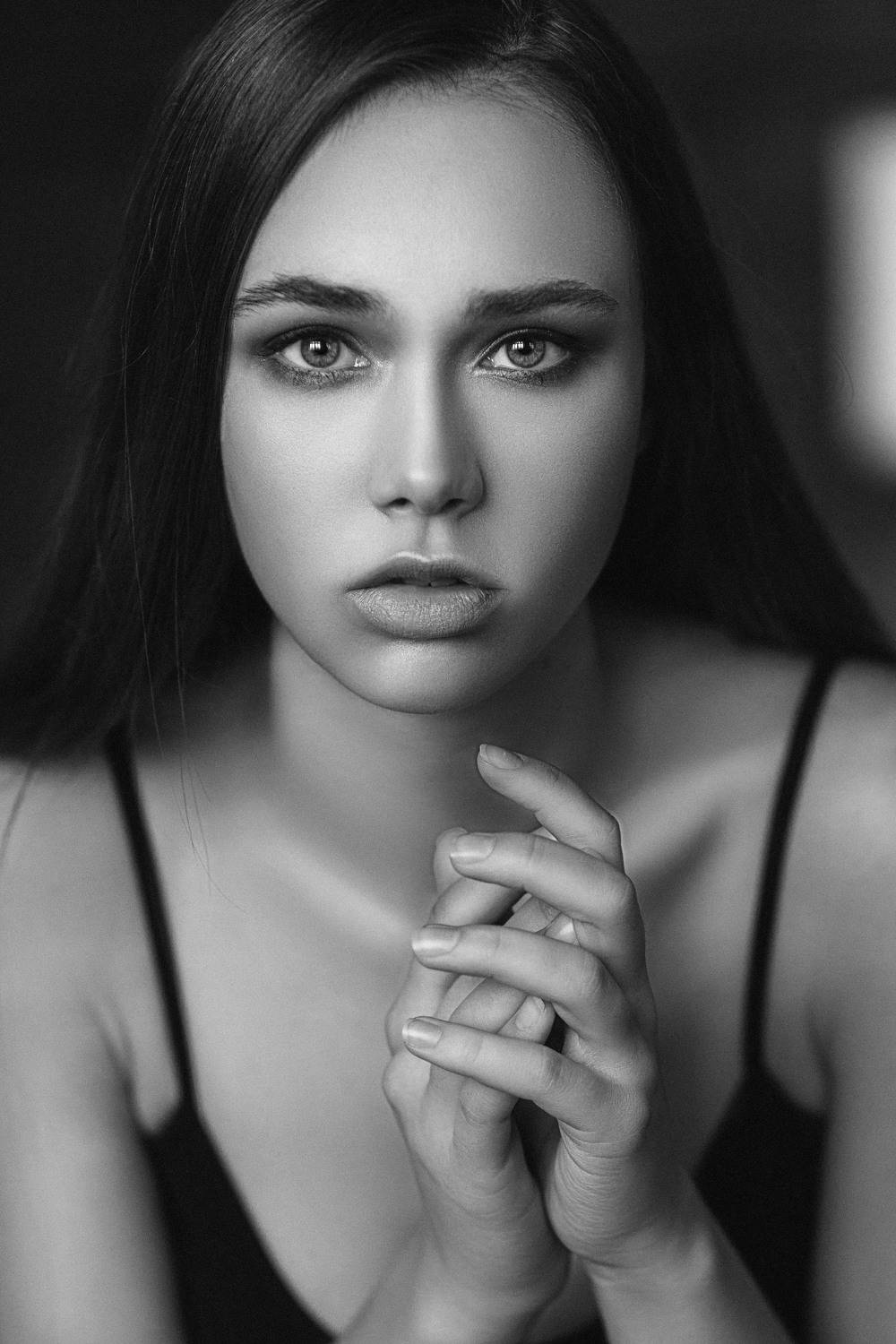 девушка, модель, портрет, фотосессия, студия, макияж, гламур,girl, beauty, perfect, model, modeling, young, portrait, make-up, glamour, studio, studio shot, чб, чёрно-белое фото, bw, black and white, творческий портрет, женский портрет, Владимир Васильев