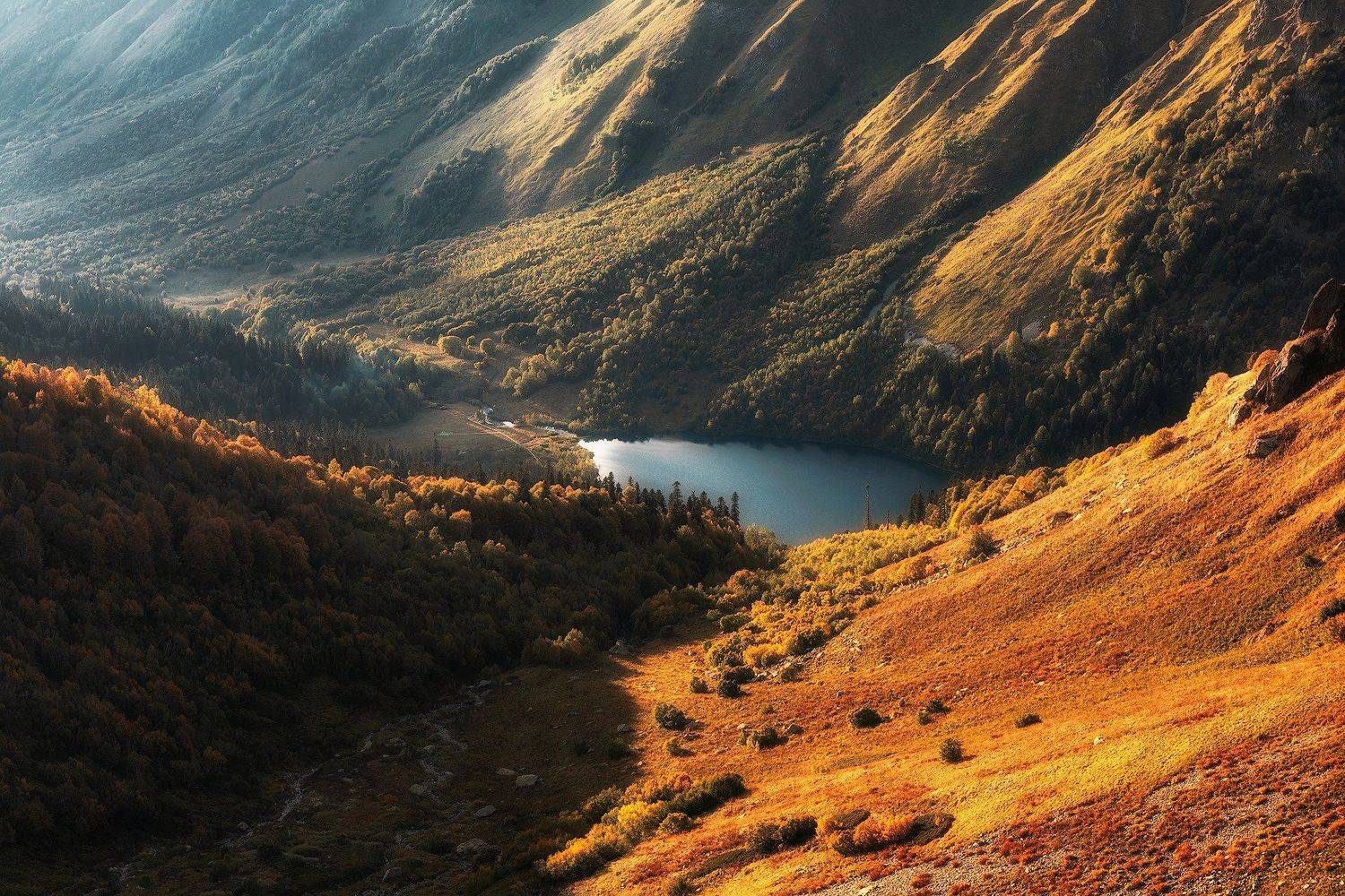 осень, горы, озеро, горное озеро, кардывач, кавказ, пейзаж, Tania Leschinskaya