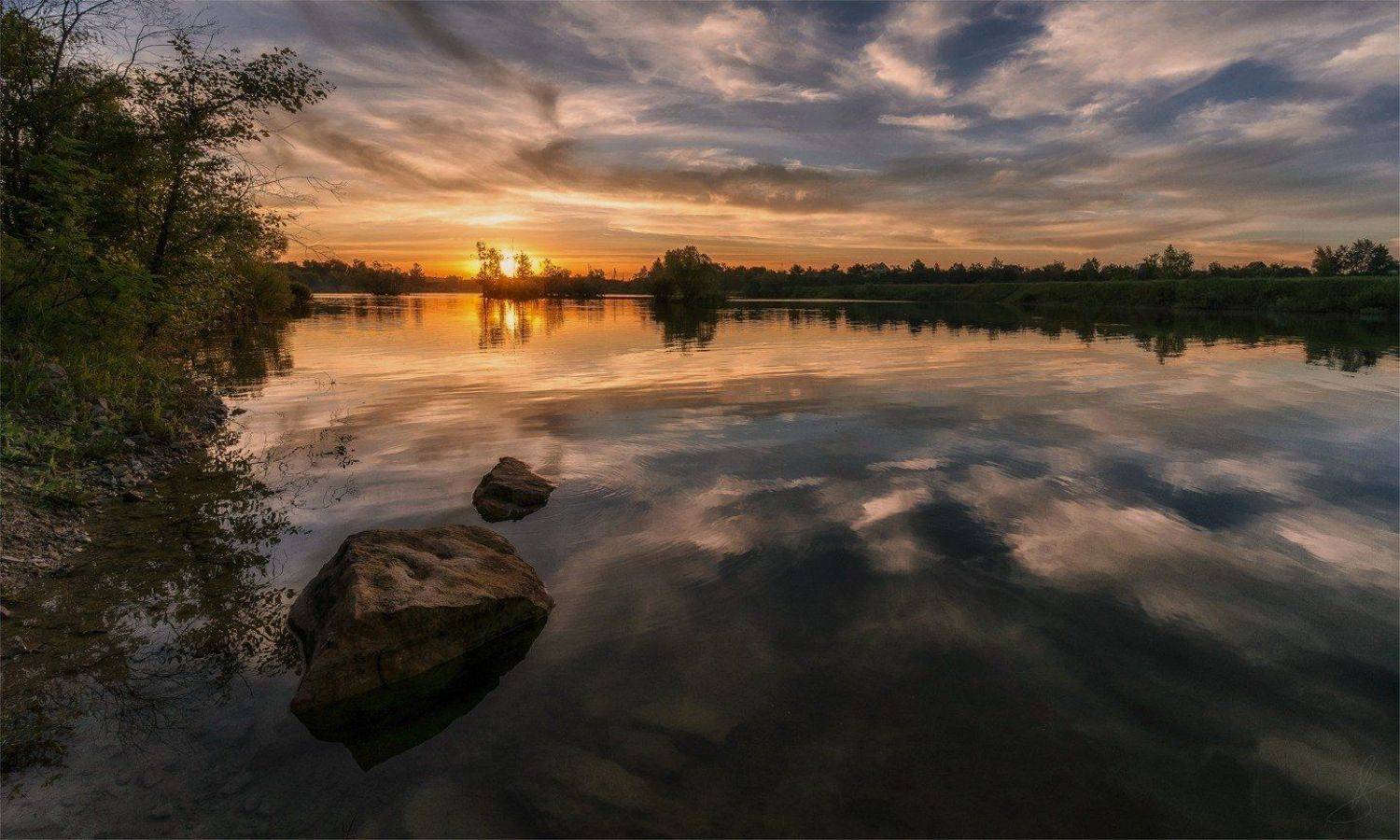 вечер, вода, закат, небо, облака, пейзаж, природа, солнце, Будин Николай