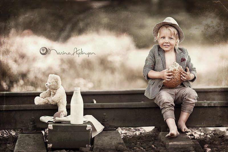 Мальчик, Портрет, Рельсы, Ретро Маленький Маркус фото превью