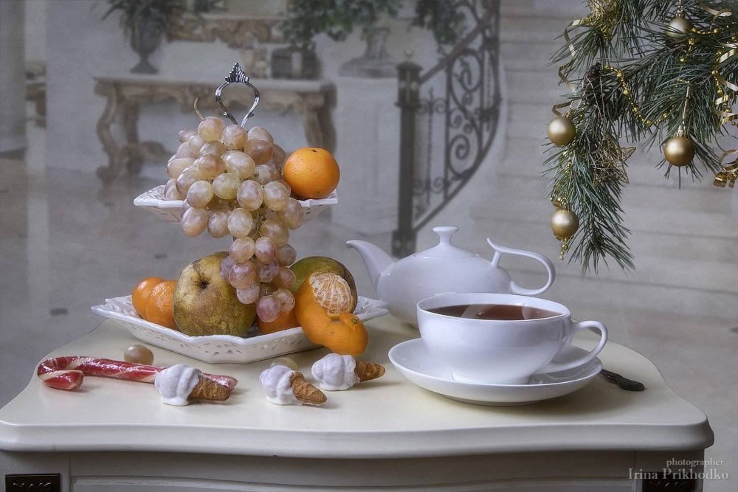 натюрморт, чайный столик, фрукты, рождество, новый год, интерьер, Ирина Приходько