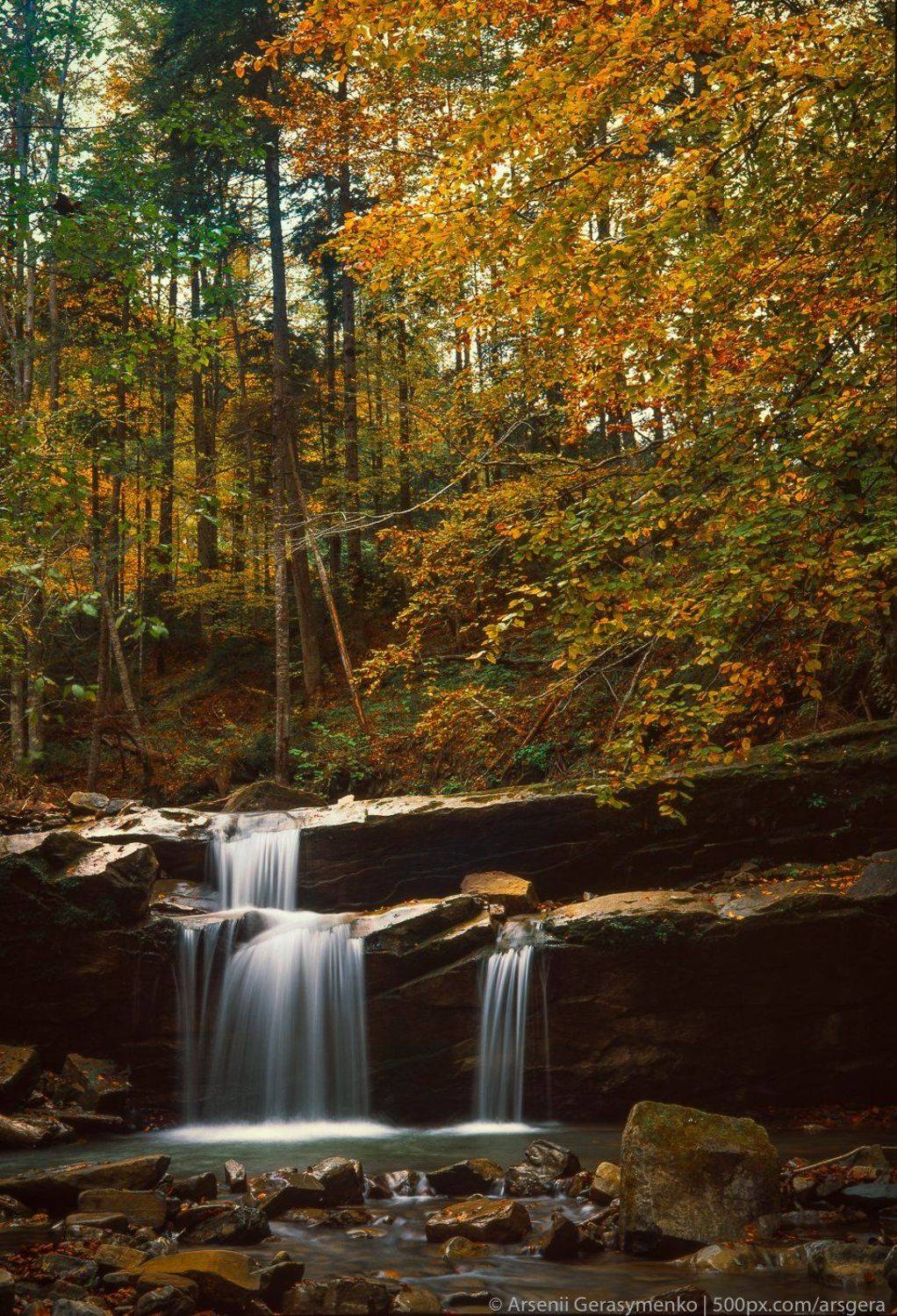 waterfall, stream, water, autumn, carpathians, carpathian mountains, countryside, mood, tranquil, mountains, foliage, wonderland, land, field, scenic,&nbsp;fall, background, tree, outdoor, forest, color, colorful, alpine, hill, scenery, yellow, country, vivid,, Арсений Герасименко