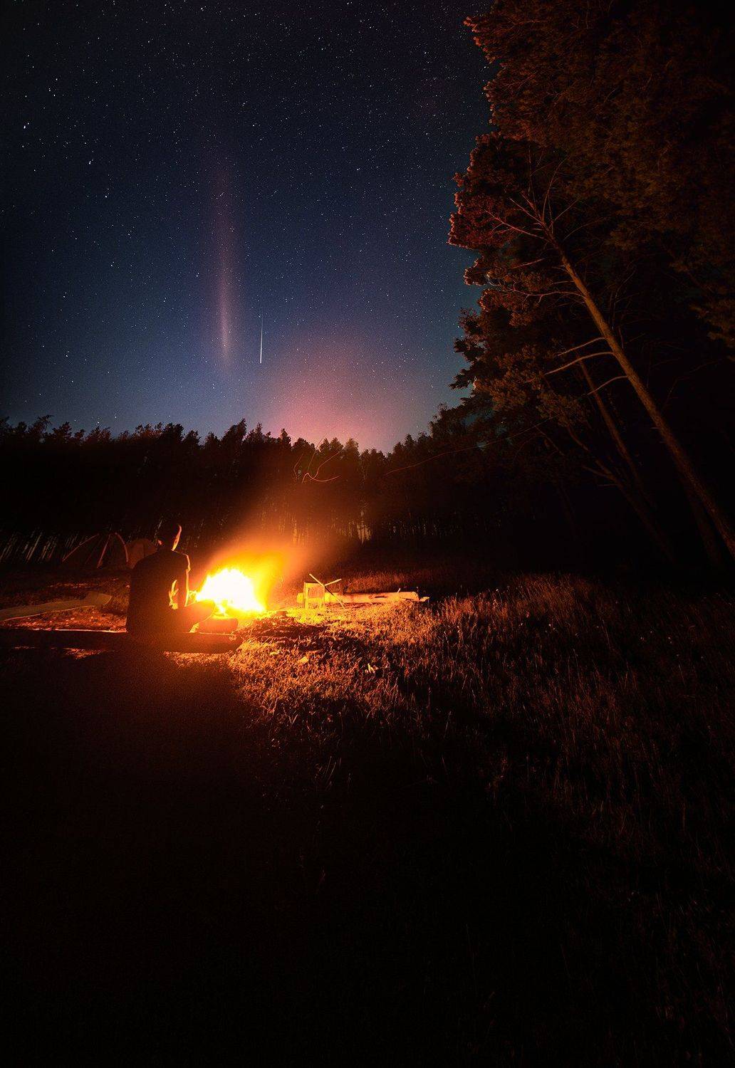 ночь звезды пейзаж костер озеро ночной пезаж, Тимофей Бутов