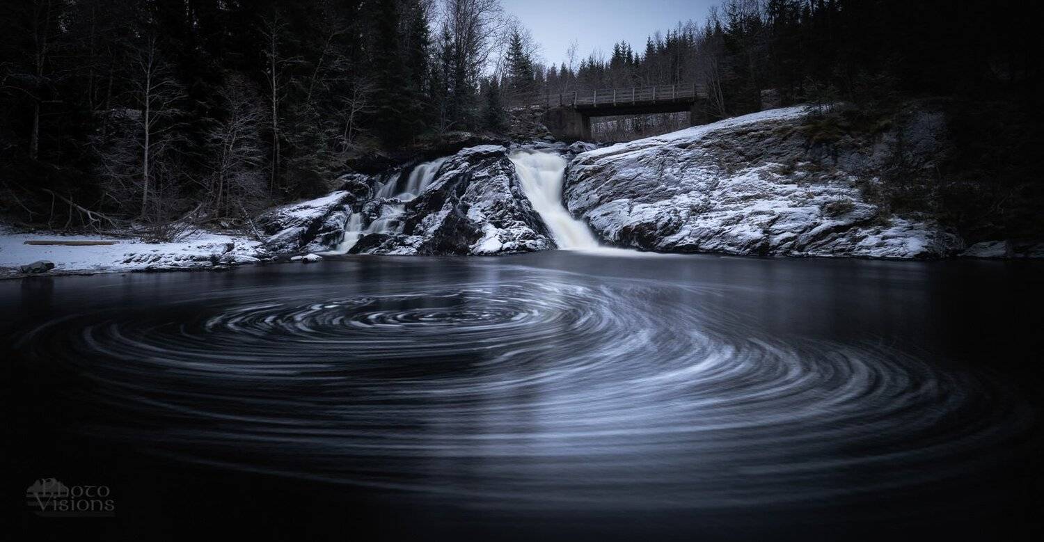 water,long exposure,winter,dark,forest,river,landscape,woodlands,norway, Adrian Szatewicz