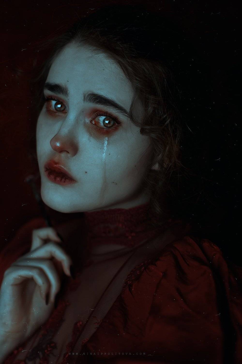 dark, art, portrait, red, Nina Ippolitova