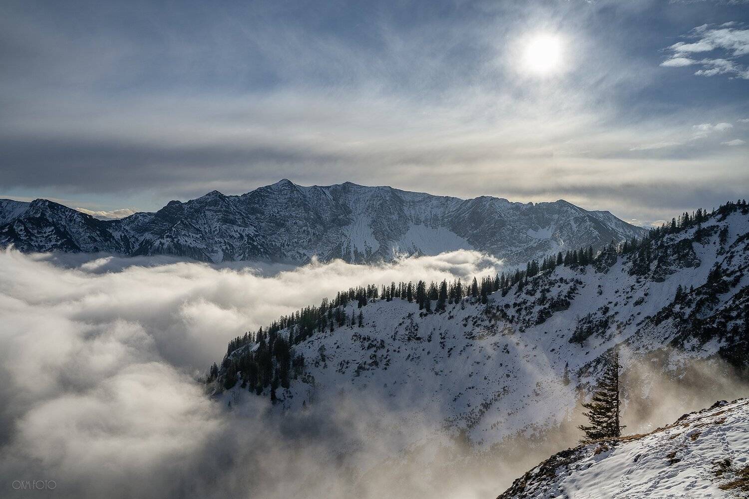 альпы, зима, поход, горы, облака, дерево, солнце, auerspitz 1811m, Олег Мильбергер