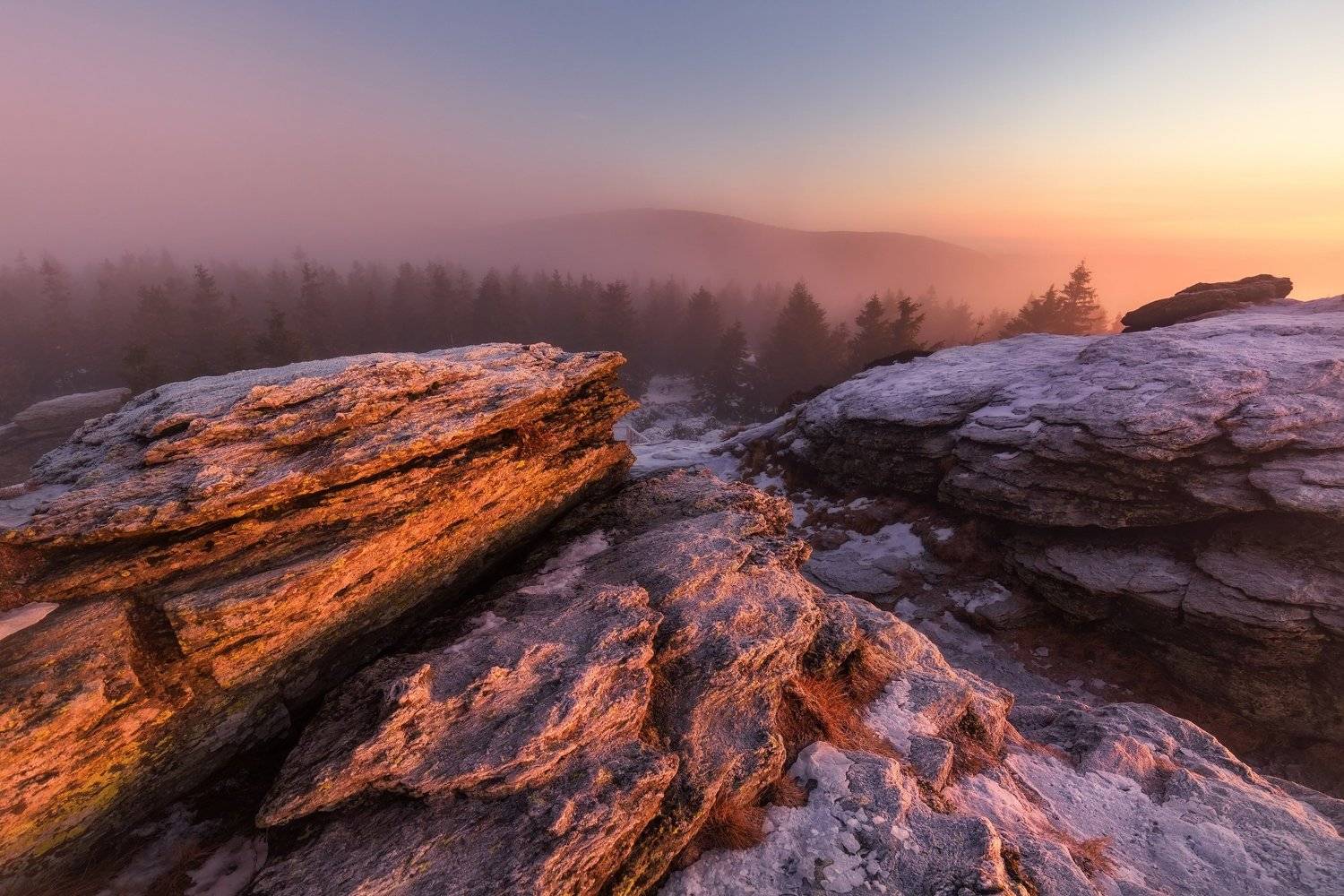 landscape, fog, sunrise, panorama, fog, Petr Fiala