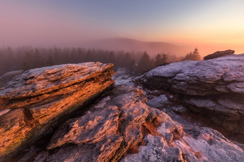 landscape, fog, sunrise, panorama, fog Light in Landscape фото превью