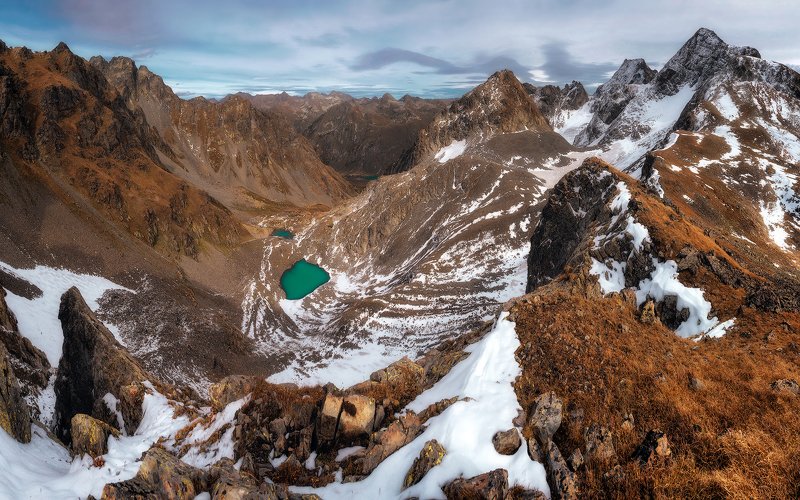 осень, горы, озеро, горное озеро, кардывач, кавказ, пейзаж Перевал Кардывач фото превью