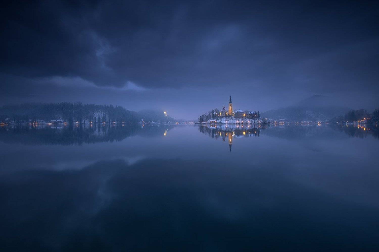 bled, slovenia, landscape, winter, snow, reflection, water, sky, clouds , Roberto Pavic