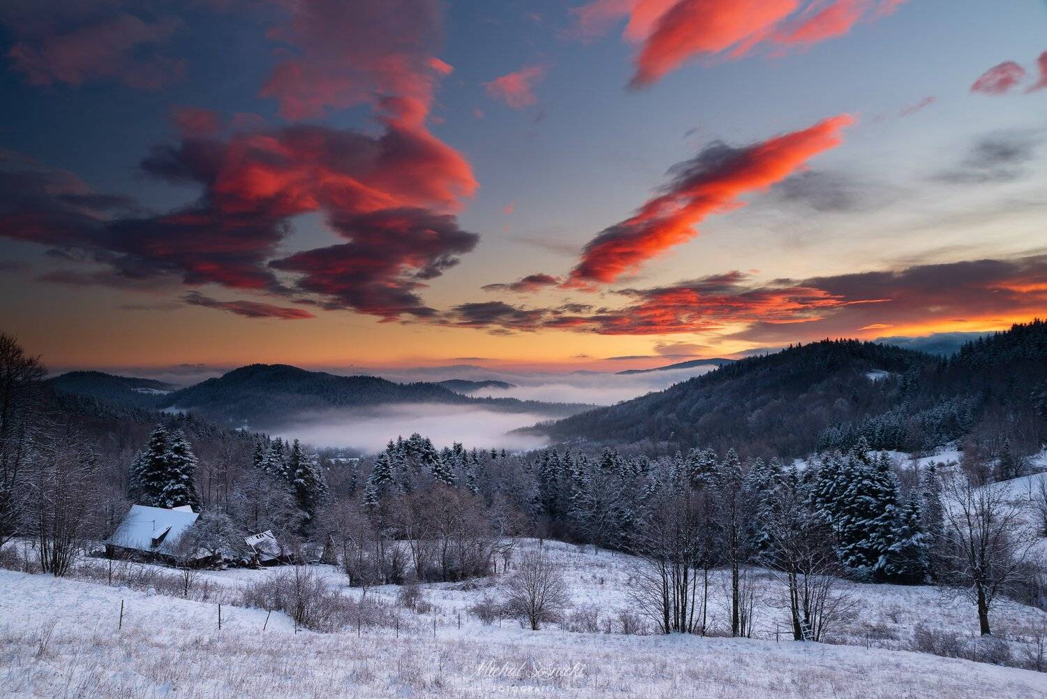 #sunrise #clouds #sky #dramaticsky #color #amazing #nature #trees #poland #zawoja #benro #benq #haida #pentax, Michał Sośnicki