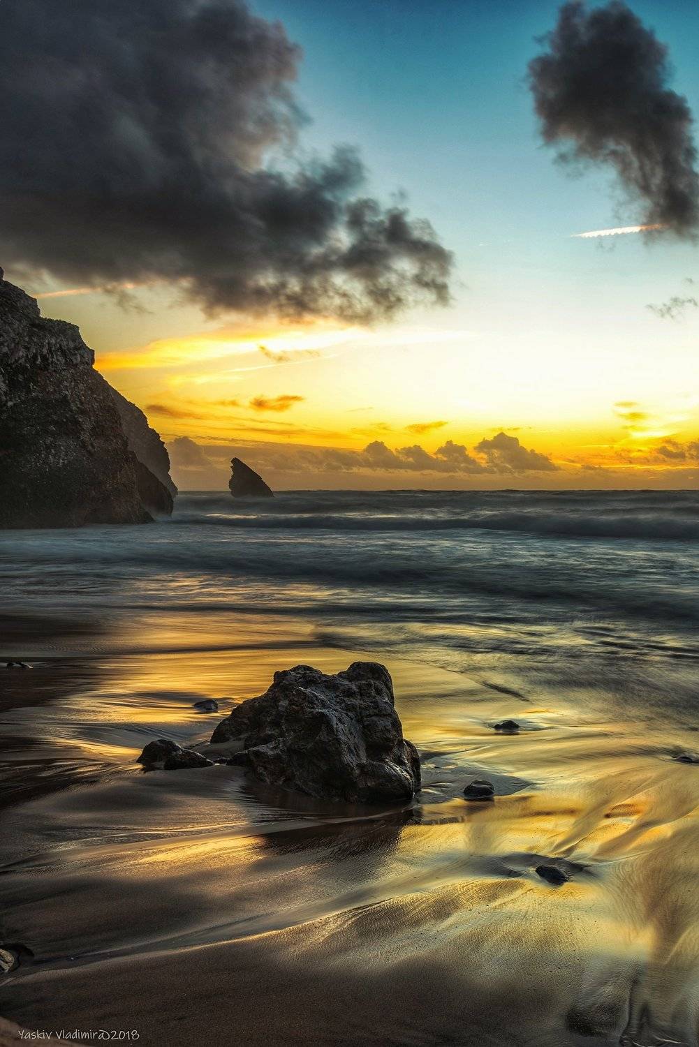 португалия, пляж, океан, атлантический океан, вода, закат, Владимир Яськив