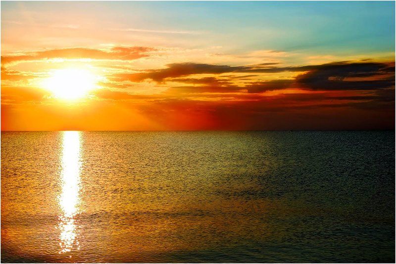 пейзаж, природа, море, восход Солнечная акварель фото превью