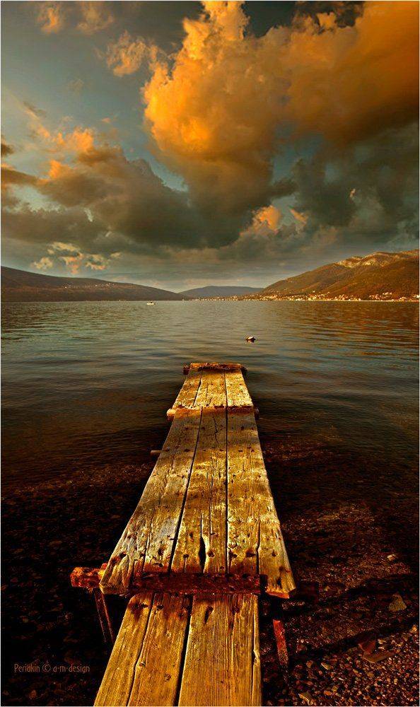 залив, море, облака, пирс, Виктор Перякин