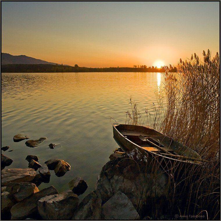 алтай, горная колывань, колывань, озеро, белое, лодка, закат, аня графова, Аня Графова