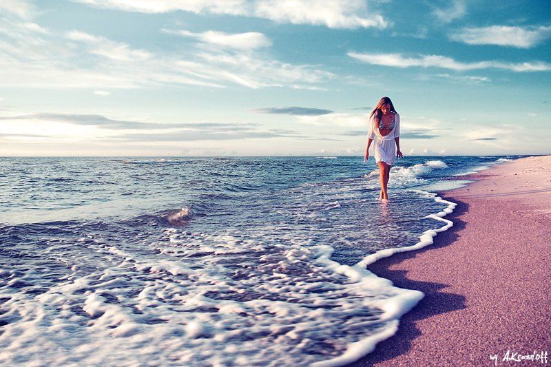 девушка, solitude, море, закат, прогулка *небомореоблака* фото превью