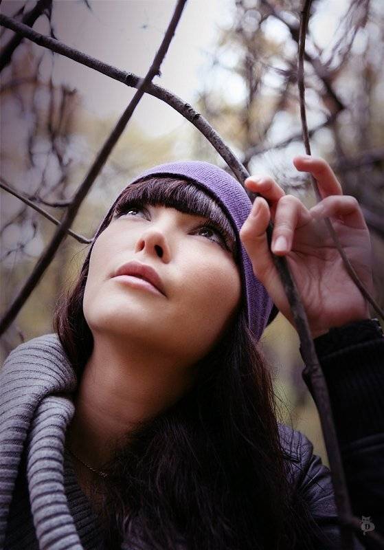 девушка, птица, клетка, ветки, осень, Darn Cat