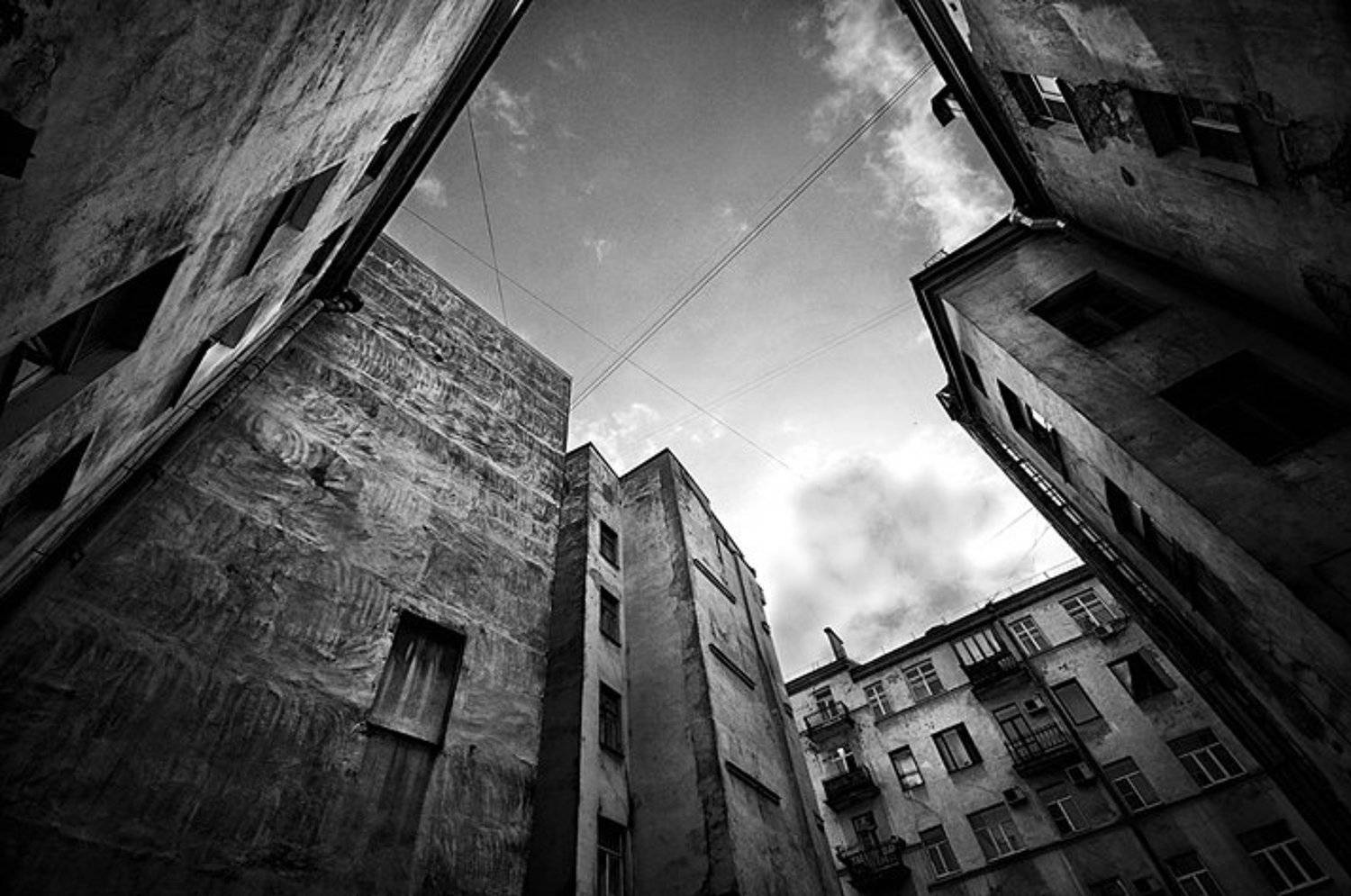 двор, дома, санкт-петербург, стена, чб, maxdart