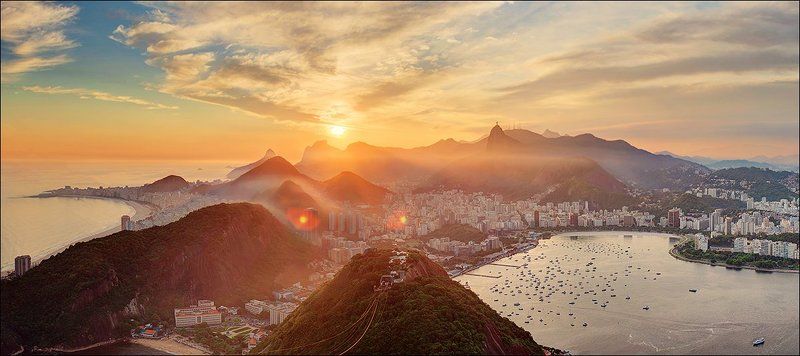 Hdr, Бразилия, Город, Закат, Латинская америка, Панорама, Петешествия, Рио де жанейро закатная вуаль для Рио. фото превью