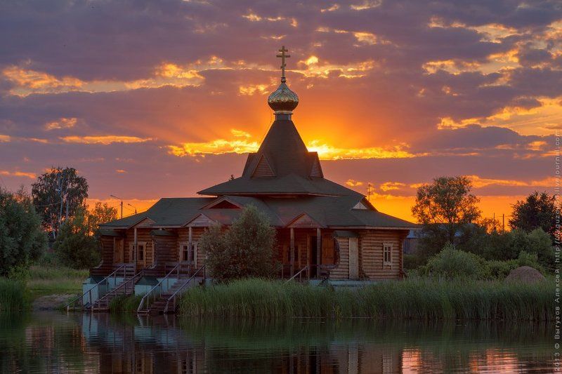 Вода, закат, июль, купальня, куп, Купол, Лето, Мамонтова пустынь, Озеро Земная красота фото превью